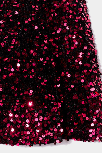 Robe trapèze à sequins manches courtes rose fushia fille