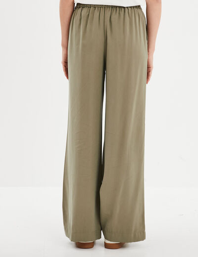 Pantalon large fluide élastiqué vert kaki femme