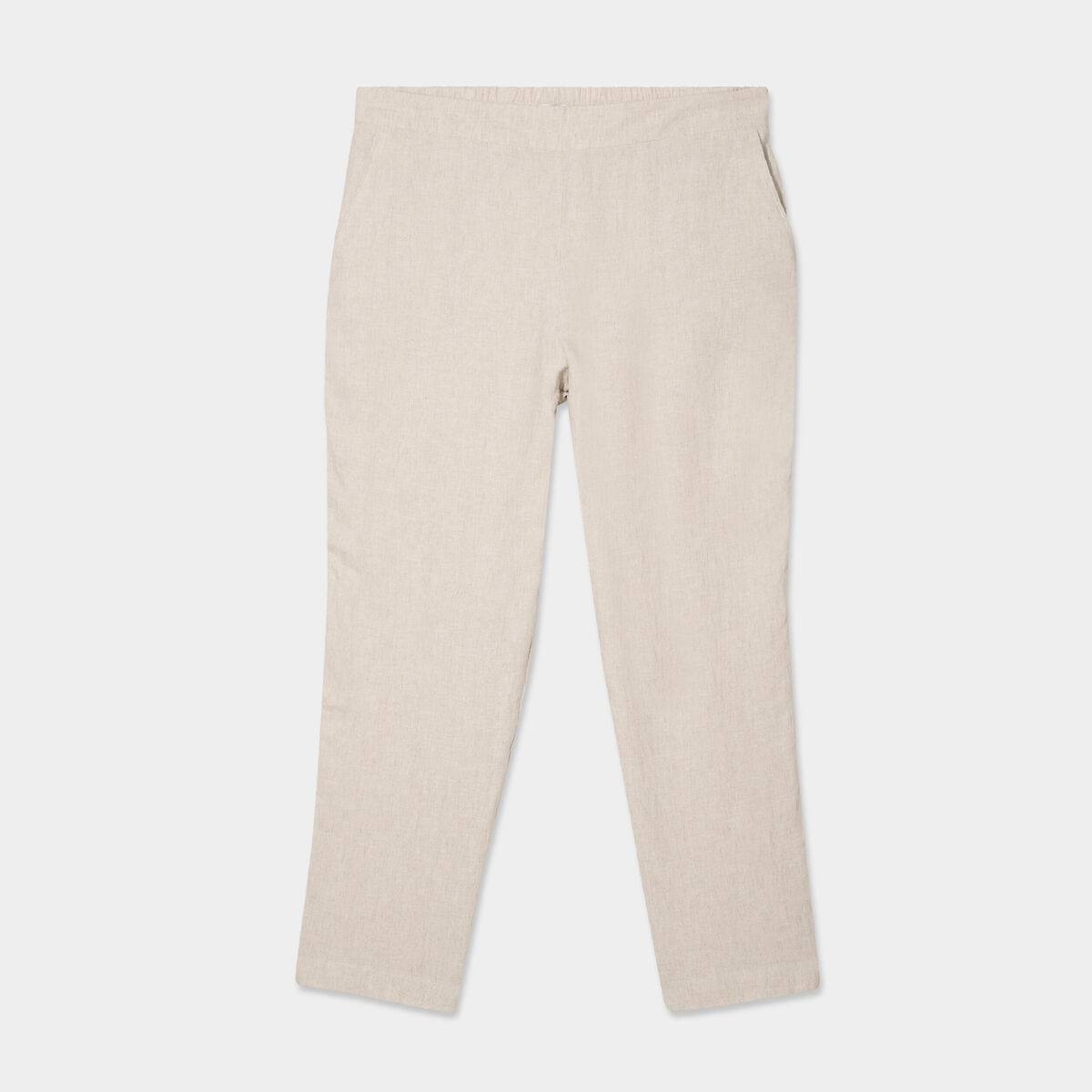 Pantalon chino droit en lin mélangé beige femme grande taille