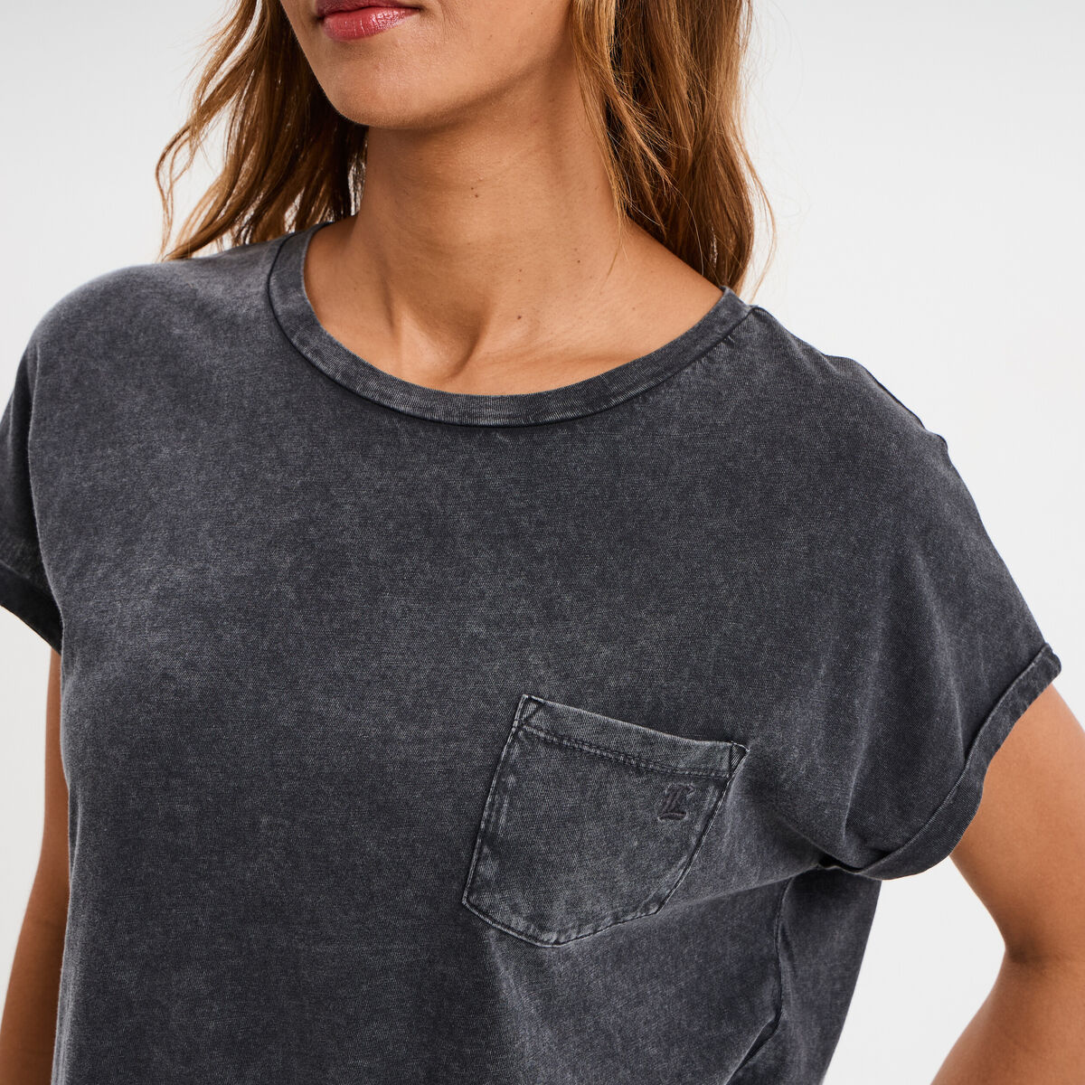 T-shirt 1 poche manches courtes coton noir femme