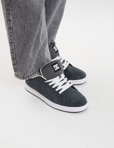 Tennis basses en cuir &agrave; lacets gris homme
