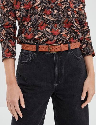 Ceinture perforée camel femme
