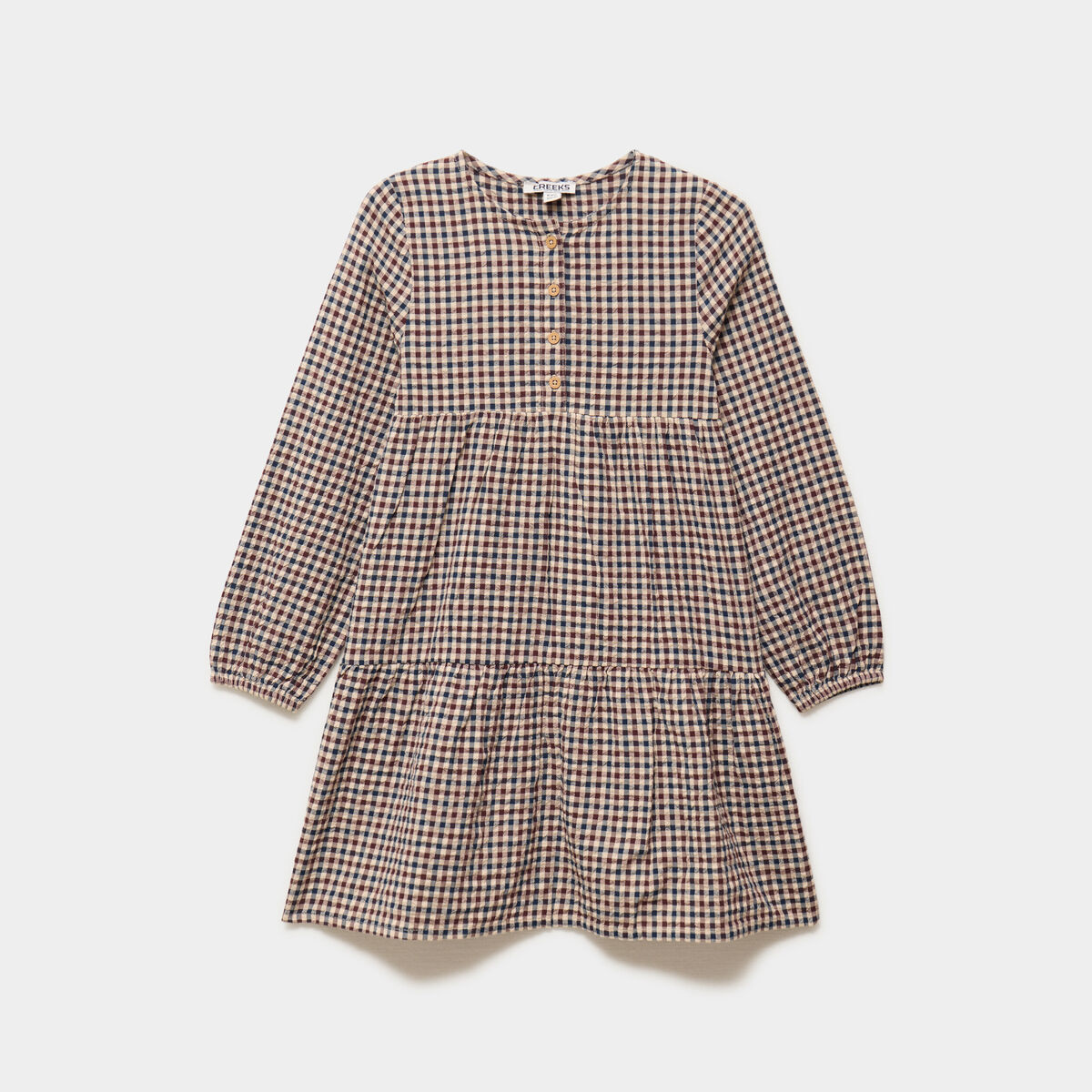 Robe courte trap&egrave;ze &agrave; volants coton marron fille