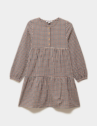 Robe courte trap&egrave;ze &agrave; volants coton marron fille