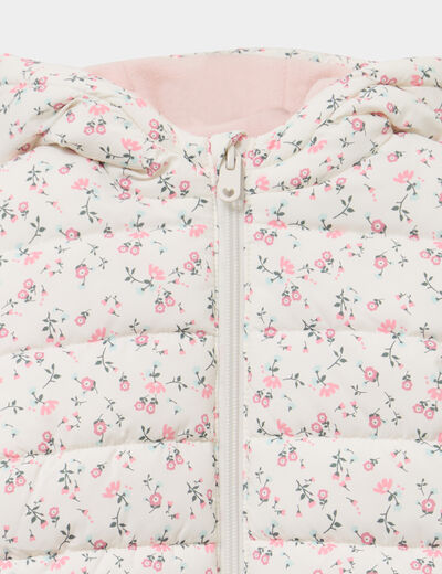 Doudoune à capuche poignets élastiqués ecru bébé fille