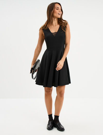 Robe patineuse longueur midi noir femme
