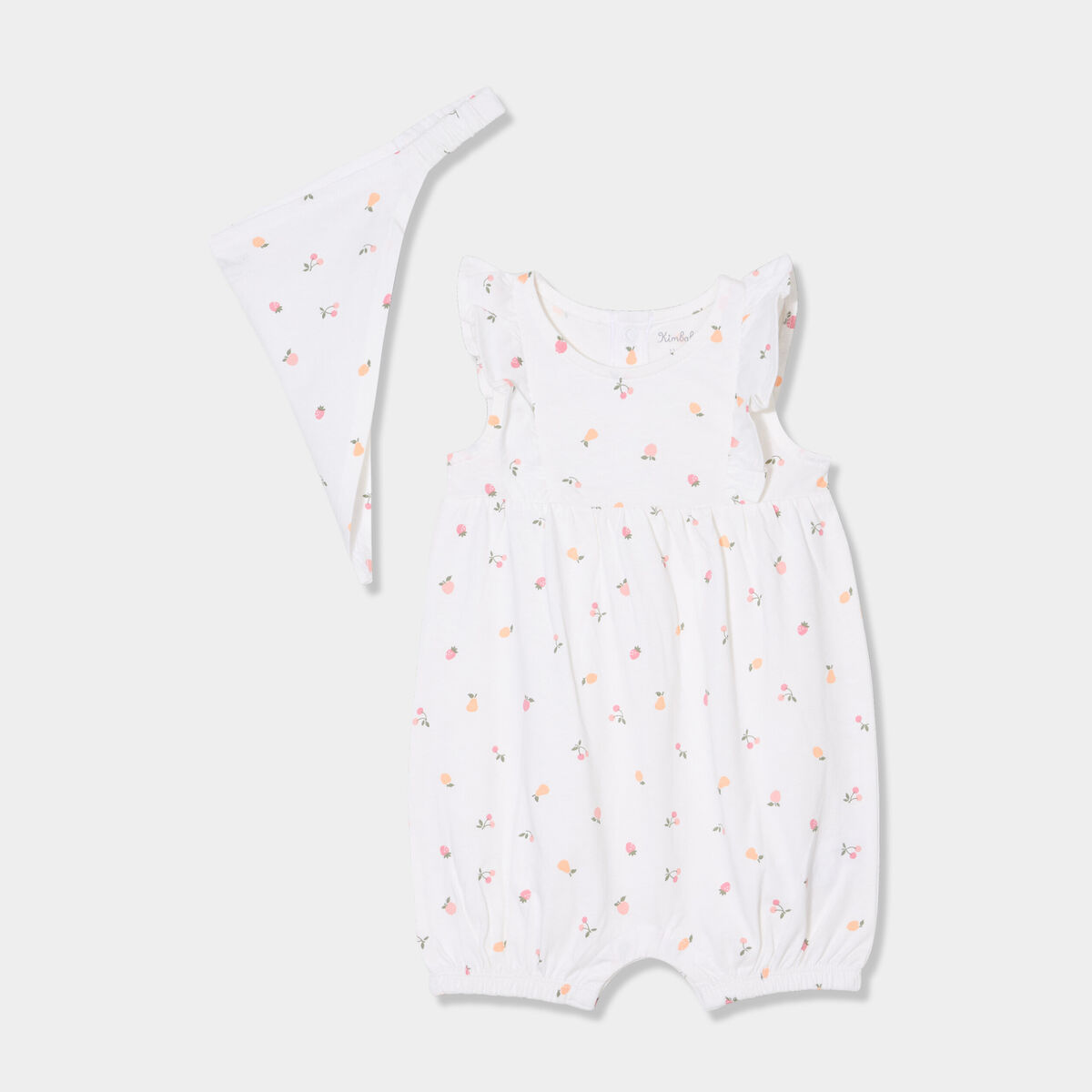 Ensemble combinaison avec bandeau coton ecru bébé fille