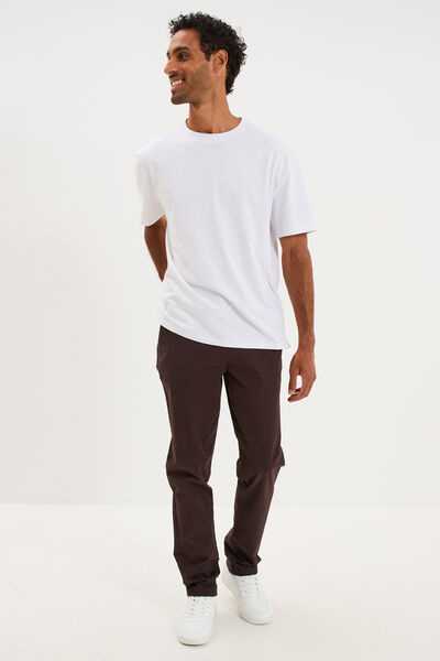 Pantalon chino droit stretch marron fonc&eacute; homme