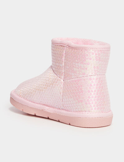 Bottines fourrées à sequins rose fille