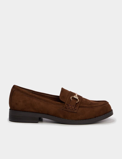 Mocassins effet su&eacute;dine avec ornements marron femme