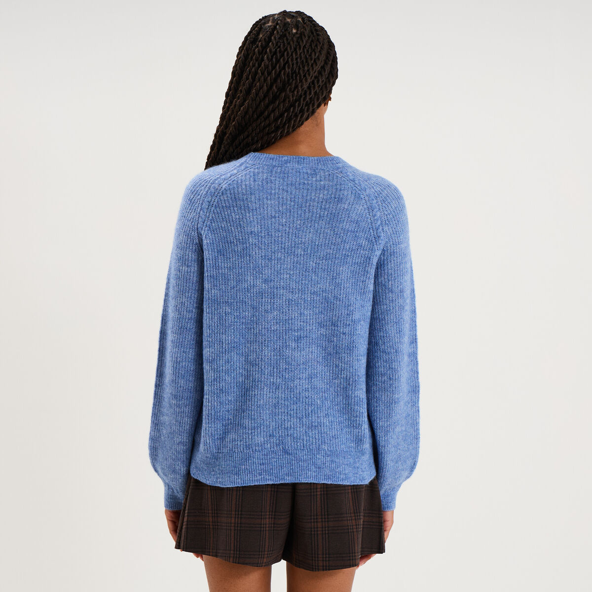 Pull col rond manches longues bleu ciel femme