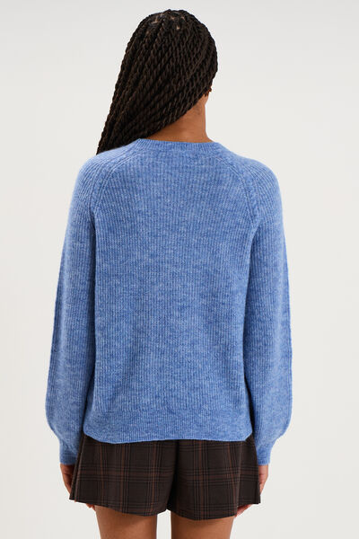 Pull col rond manches longues bleu ciel femme