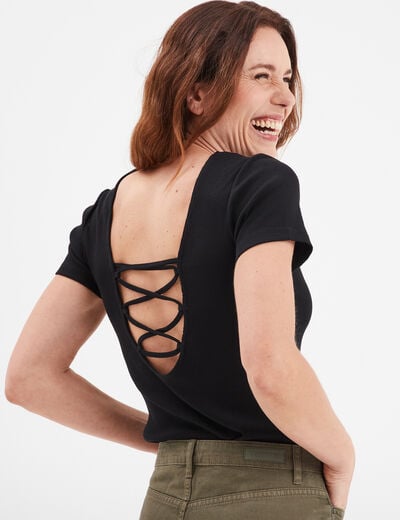 T-shirt dos nu avec laçage noir femme