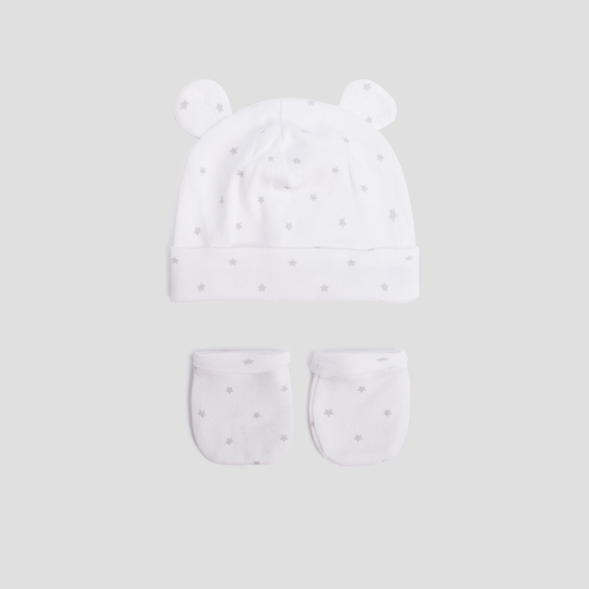 Ensemble bonnet et moufles coton blanc b&eacute;b&eacute;