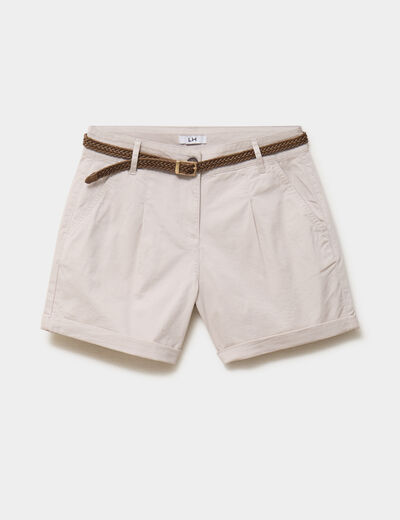 Short chino ceinture tress&eacute;e beige femme