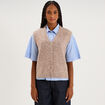 Gilet sans manches col V boutonn&eacute; beige femme