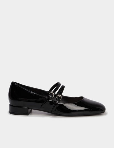 Ballerines vernies bouts carr&eacute;s noir femme