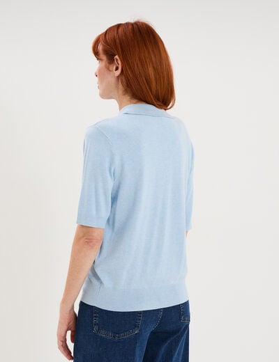 Pull col polo manches courtes bleu femme