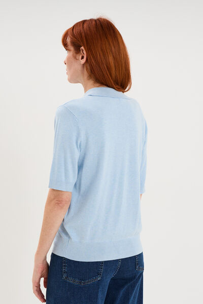 Pull col polo manches courtes bleu femme