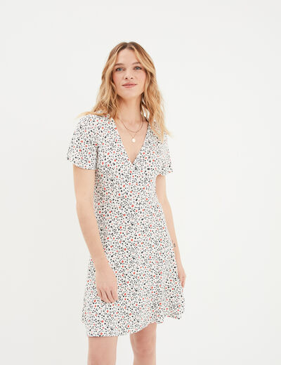 Robe patineuse manches courtes ecru femme