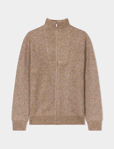 Gilet col camionneur zippé côtelé taupe homme