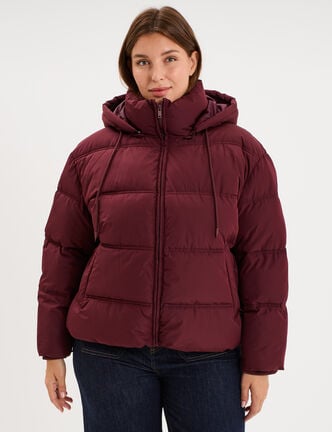 Doudoune &agrave; capuche oversize zipp&eacute;e violet fonc&eacute; femme grande taille