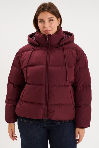 Doudoune &agrave; capuche oversize zipp&eacute;e violet fonc&eacute; femme grande taille