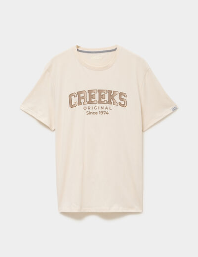 T-shirt col rond manches courtes coton ecru homme