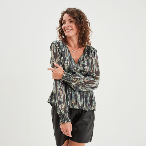 Blouse cintrée col en V Liberto vert kaki femme