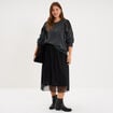 Pull &agrave; paillettes col rond gris fonc&eacute; femme grande taille