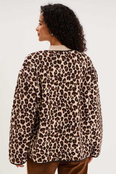 Veste sherpa doubl&eacute;e boutonn&eacute;e beige clair femme