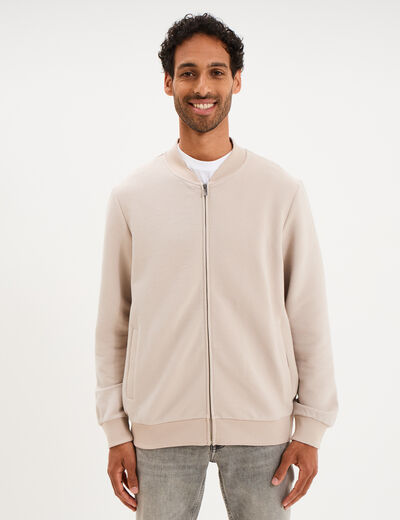 Gilet reli&eacute;f&eacute; manches longues zipp&eacute; gris clair homme