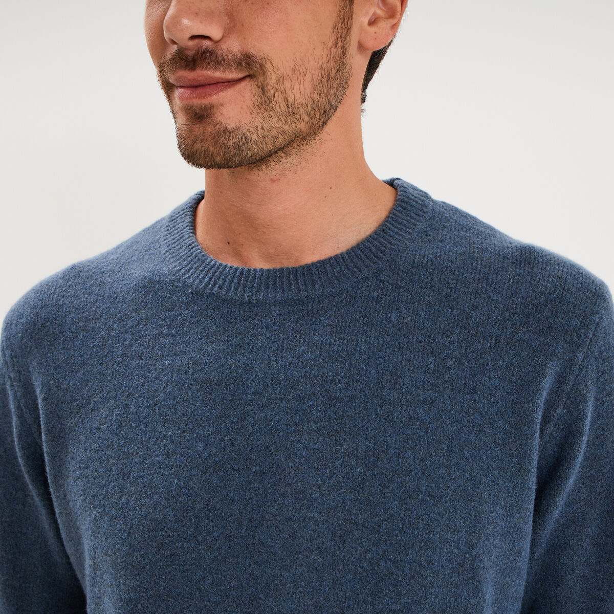 Pull col rond manches longues bleu gris homme