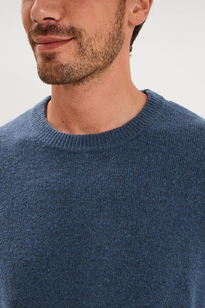 Pull col rond manches longues bleu gris homme