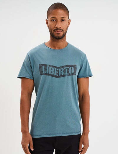 T-shirt manches courtes coton d&eacute;lav&eacute; bleu gris homme