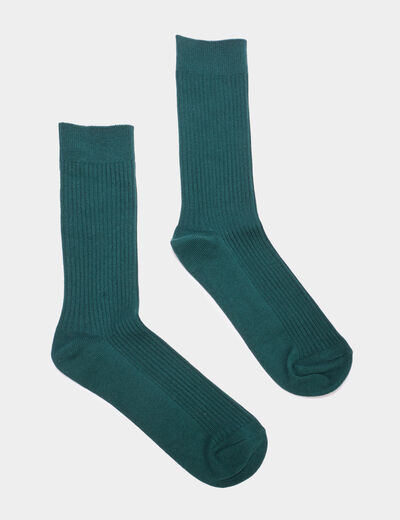 Lot 2 paires chaussettes côtelées vert foncé homme