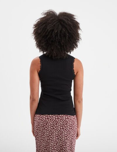 Débardeur coton bords dentelle noir femme