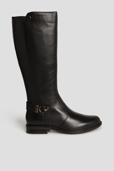 Bottes cavalières avec boucles en cuir noir femme