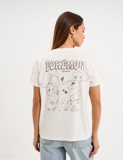 T-shirt manches courtes coton Pok&eacute;mon ivoire femme