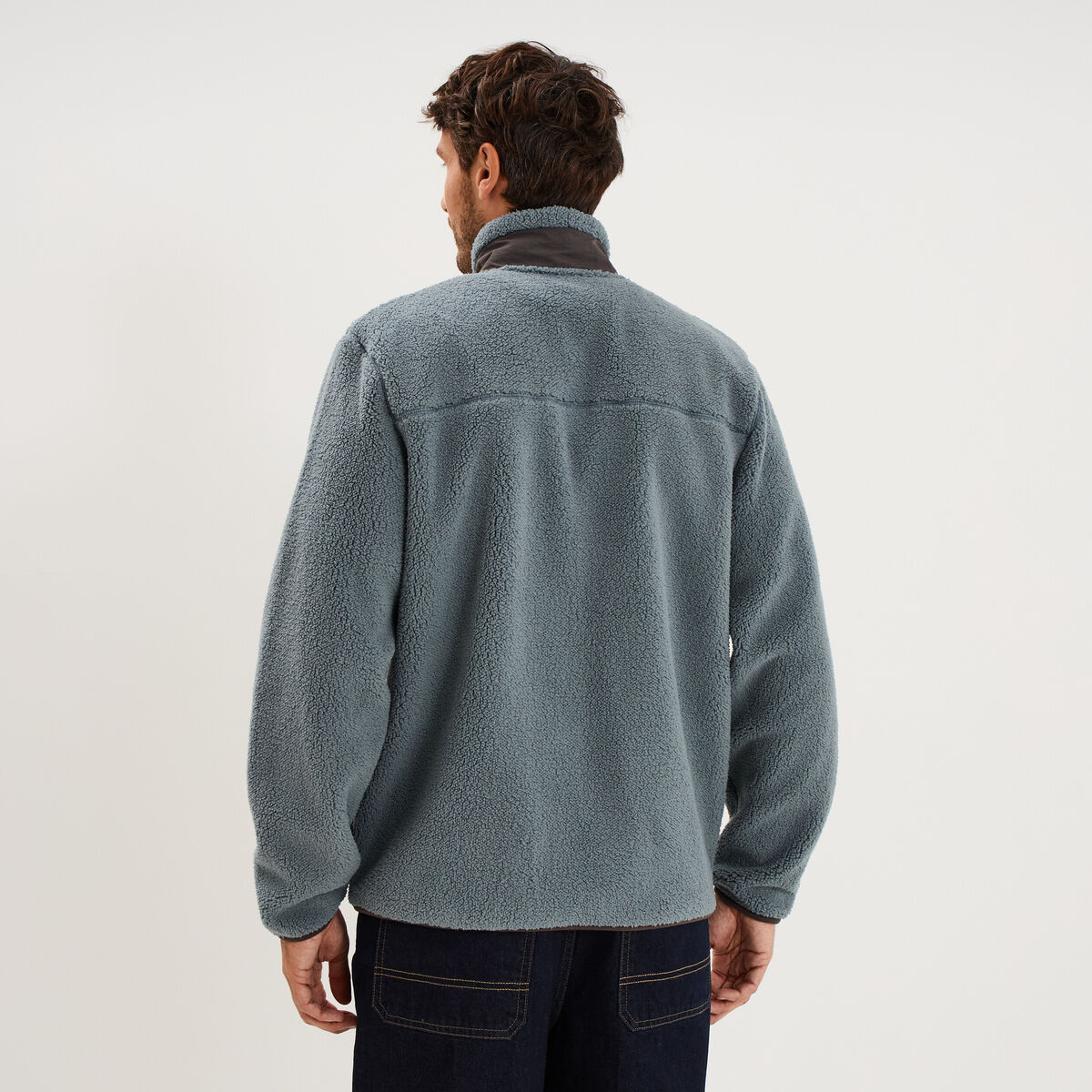 Veste effet sherpa zipp&eacute;e 3 poches bleu gris homme