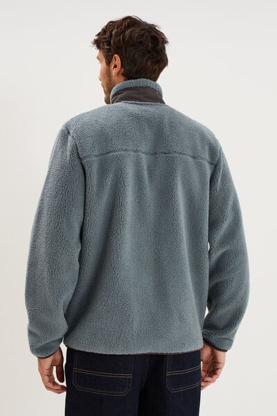 Veste effet sherpa zipp&eacute;e 3 poches bleu gris homme