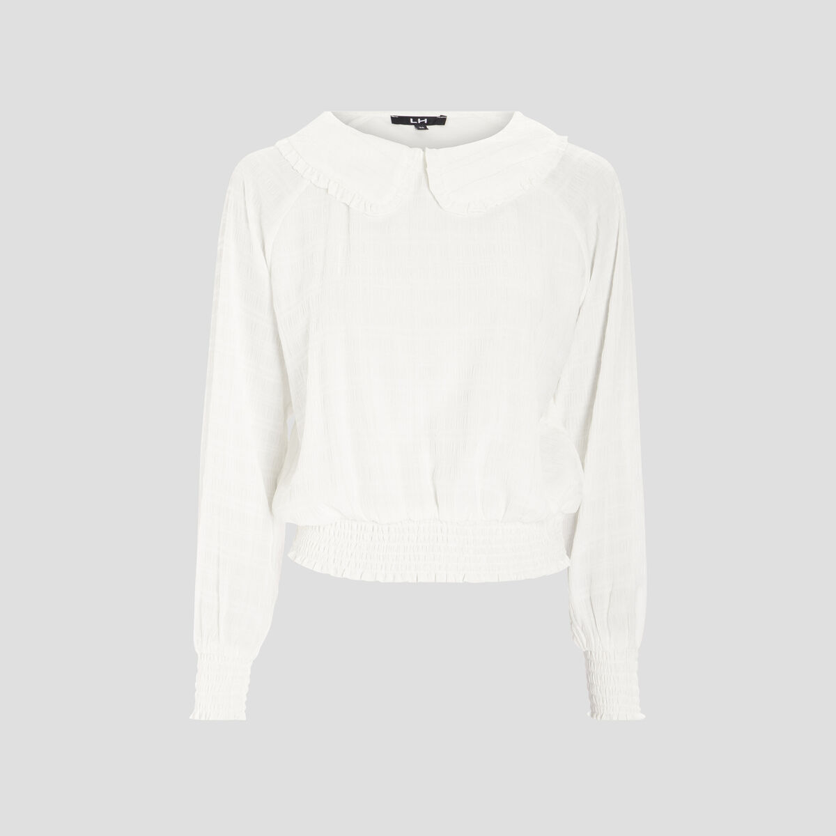 Blouse smocké col claudine ivoire femme