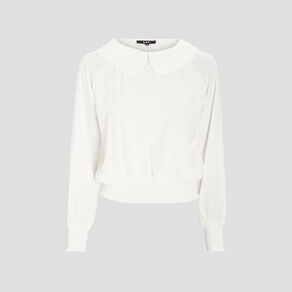 Blouse smocké col claudine ivoire femme