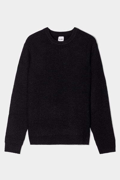 Pull col rond à manches longues noir homme