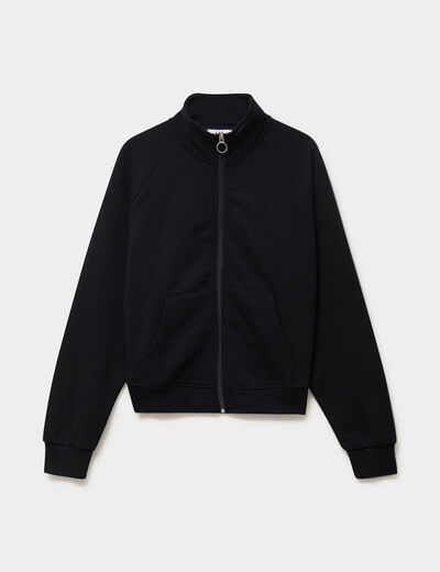 Sweat zipp&eacute; molleton col montant noir femme