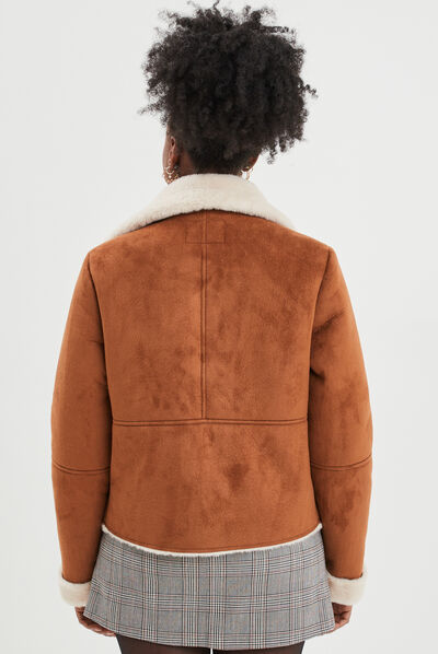 Veste peau lainée zippée Creeks camel femme