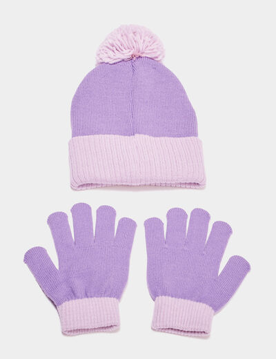Ensemble bonnet et gants Gabby violet fille