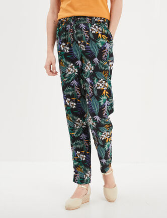 Pantalon fluide ceinture élastiquée noir femme