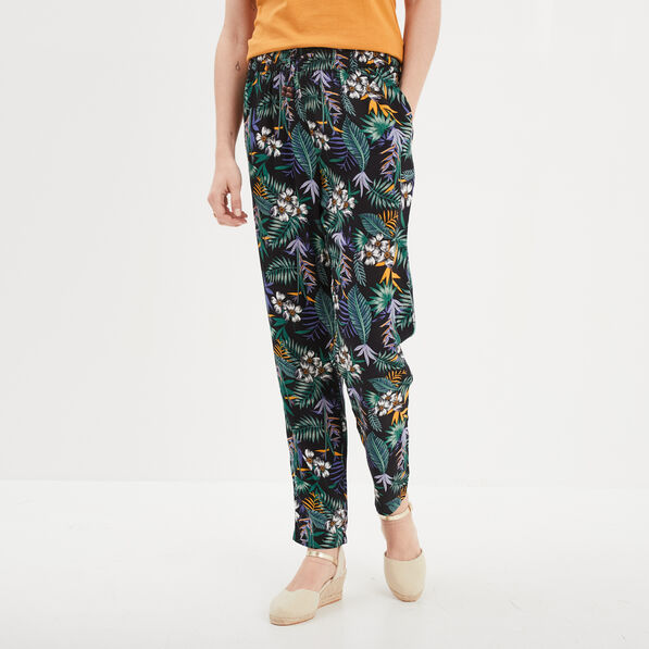 Pantalon fluide ceinture élastiquée noir femme