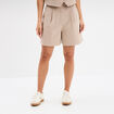 Short large avec pinces beige femme